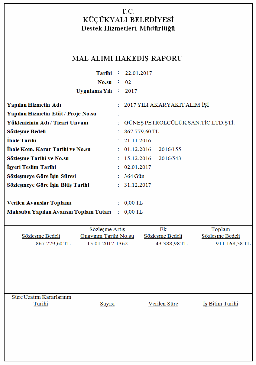 Akaryakıt Alımları Hakediş Ön Kapağı