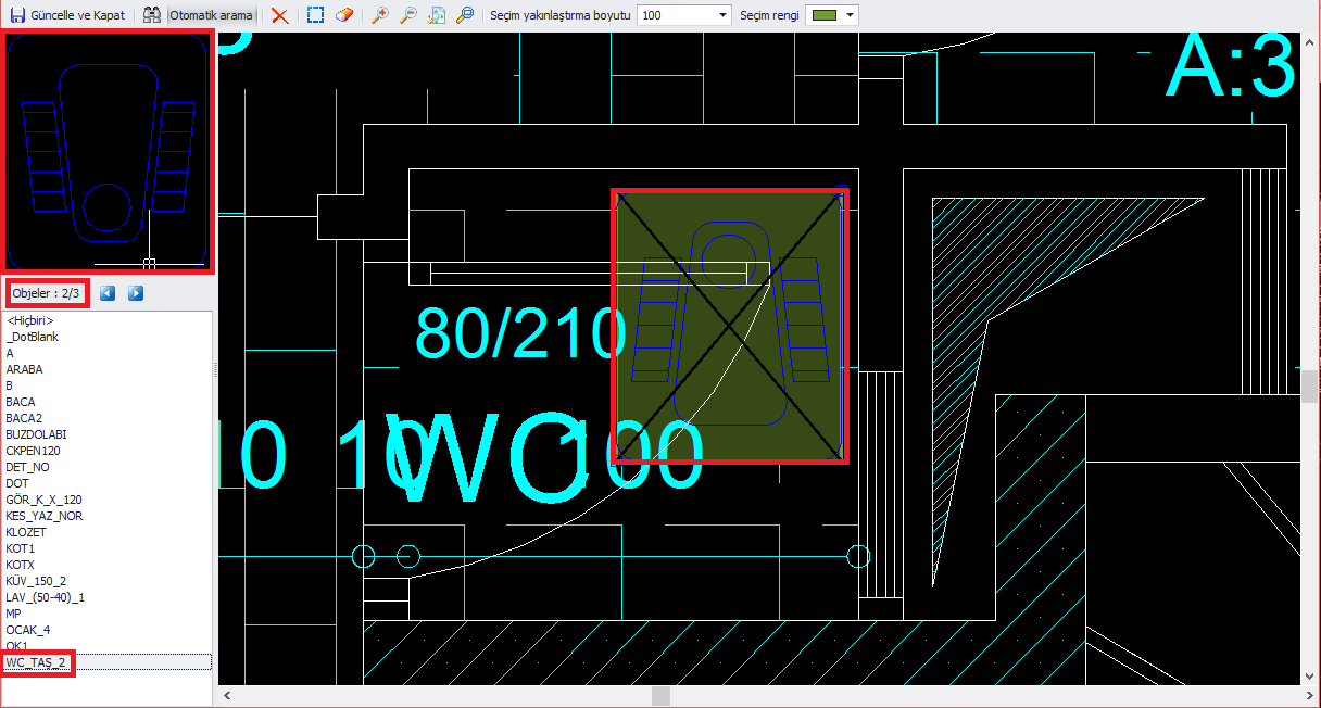 Autocad Projesinde Kullanılmış Bloklar ve Sayıları