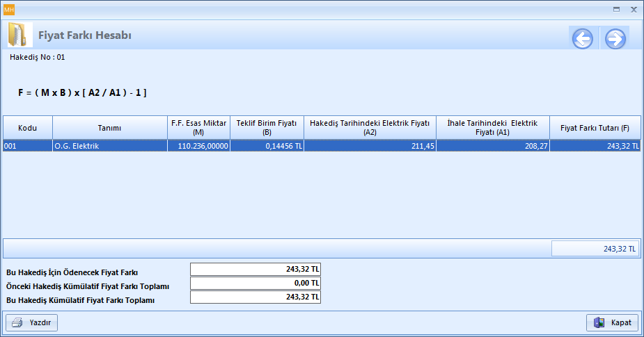 Elektrik Alımları Hakedişi Fiyat Farkı Hesabı