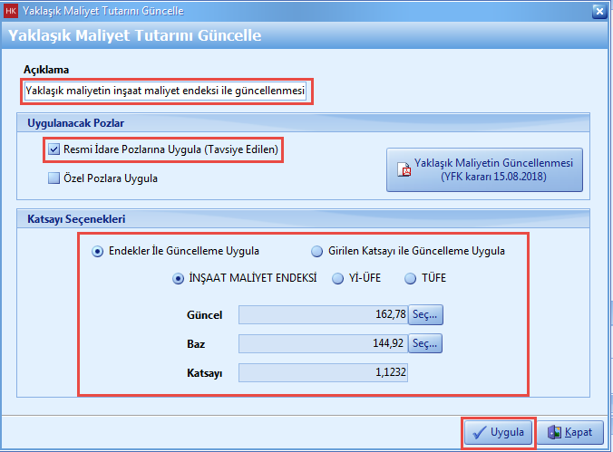 TÜİK inşaat Maliyet Endeksi İle Güncelleme 4