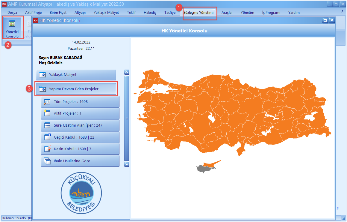 Yönetici Konsolu Yapımı Devam Eden Projeler